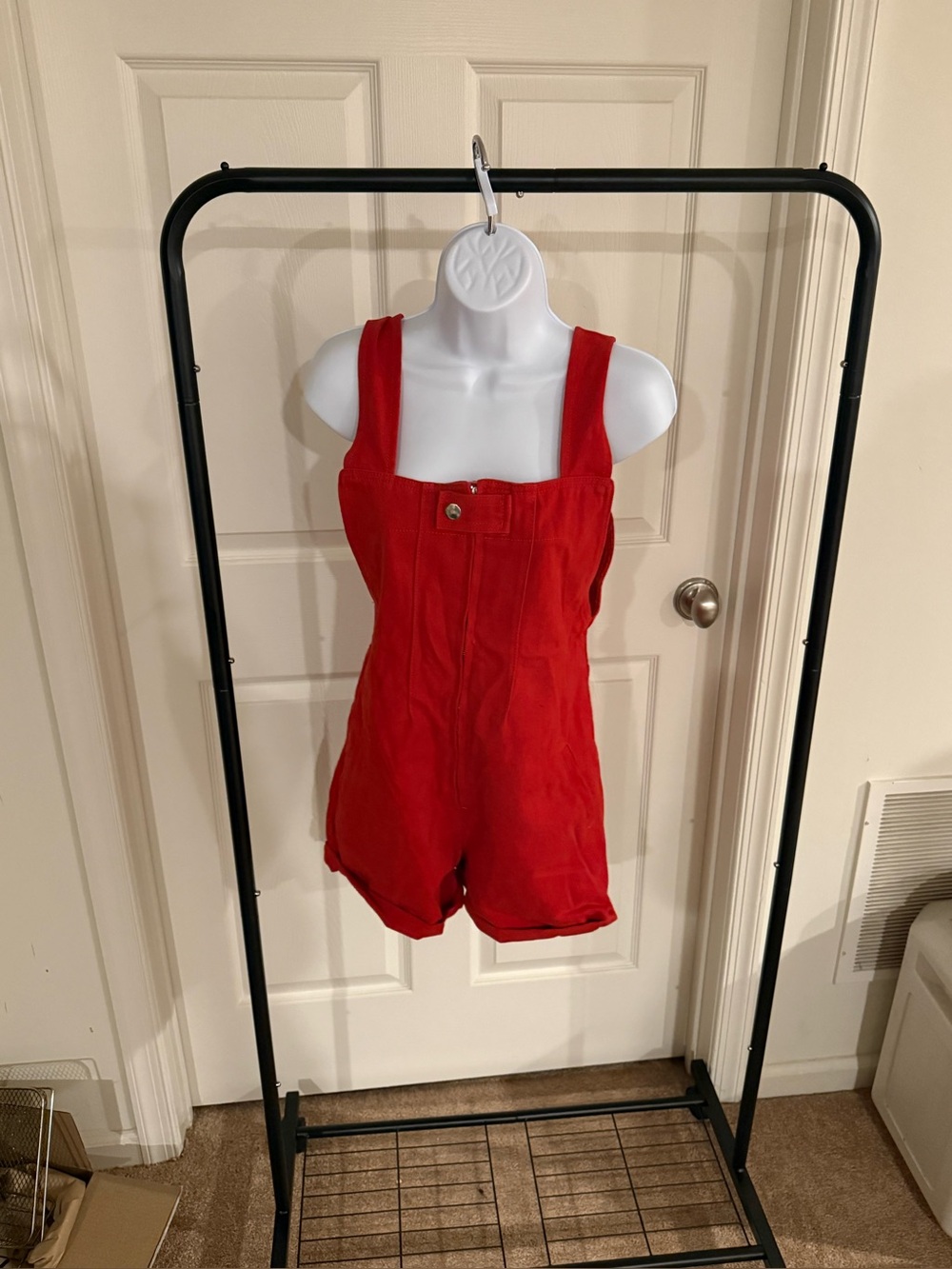 Red Denim Shorts Overalls